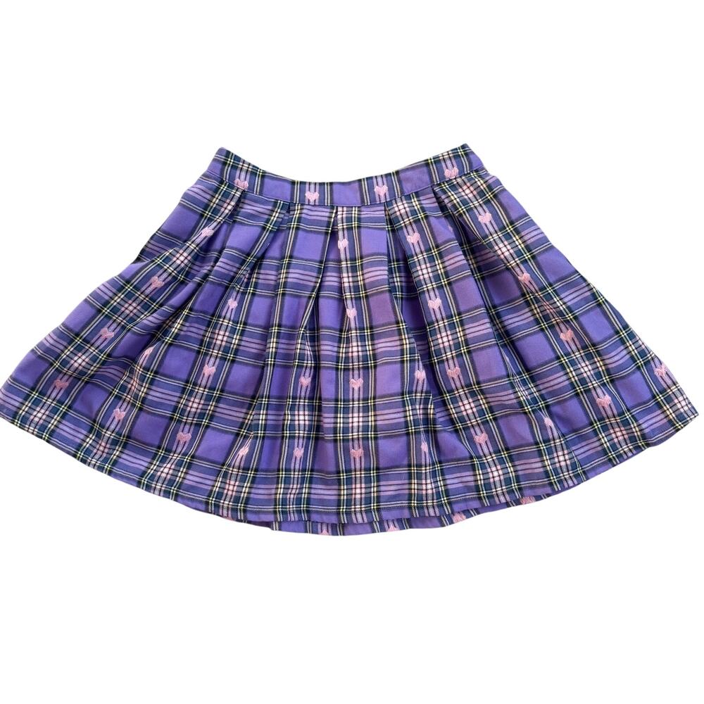Hot Topic Plaid Pleated Mini Skirt Embroidered Hearts Sz Small